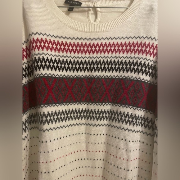 Talbots Fair Isle Cotton Cashmere Blend Cream Red Sweater Size Extra Large - Picture 3 of 11